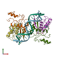 PDB entry 1mjo coloured by chain, front view.