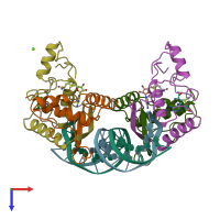 PDB entry 1mjo coloured by chain, top view.