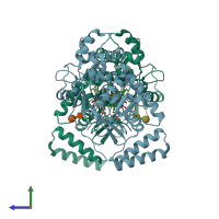 PDB entry 1mjt coloured by chain, side view.