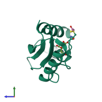 PDB entry 1mk0 coloured by chain, side view.