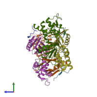 PDB entry 1mk9 coloured by chain, side view.