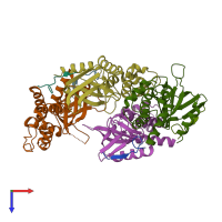 PDB entry 1mk9 coloured by chain, top view.