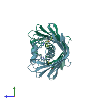 PDB entry 1mka coloured by chain, side view.