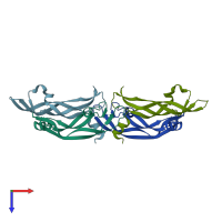 PDB entry 1mkg coloured by chain, top view.