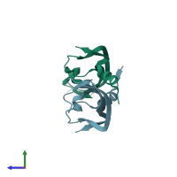 PDB entry 1mkk coloured by chain, side view.