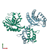 PDB entry 1mkm coloured by chain, front view.