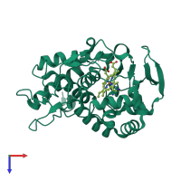 PDB entry 1mkr coloured by chain, top view.