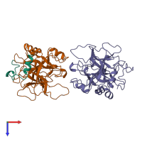 PDB entry 1mkx coloured by chain, top view.