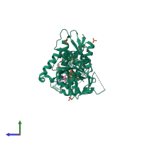 PDB entry 1mky coloured by chain, side view.