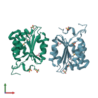 PDB entry 1mkz coloured by chain, front view.