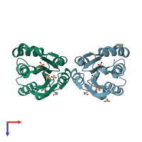 PDB entry 1mkz coloured by chain, top view.