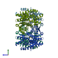 PDB entry 1mld coloured by chain, side view.