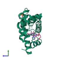 PDB entry 1mlu coloured by chain, side view.