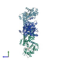 PDB entry 1mlv coloured by chain, side view.