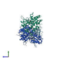 PDB entry 1mm7 coloured by chain, side view.