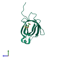 PDB entry 1mm9 coloured by chain, side view.