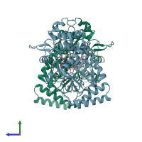 PDB entry 1mmw coloured by chain, side view.