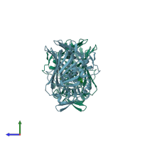 PDB entry 1mmx coloured by chain, side view.