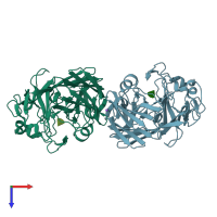 PDB entry 1mmy coloured by chain, top view.