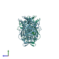 PDB entry 1mmz coloured by chain, side view.