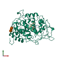 PDB entry 1mn2 coloured by chain, front view.