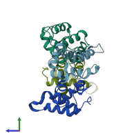 PDB entry 1mn8 coloured by chain, side view.