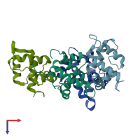 PDB entry 1mn8 coloured by chain, top view.