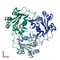 PDB entry 1mn9 coloured by chain, front view.