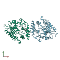 PDB entry 1mna coloured by chain, front view.