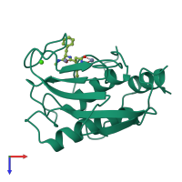 PDB entry 1mnc coloured by chain, top view.