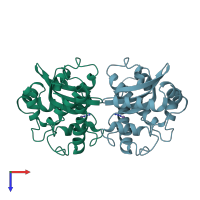 PDB entry 1mng coloured by chain, top view.