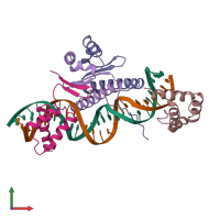 PDB entry 1mnm coloured by chain, front view.