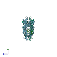 PDB entry 1mno coloured by chain, side view.