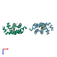 PDB entry 1mno coloured by chain, top view.