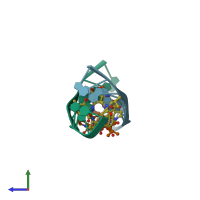 PDB entry 1mnv coloured by chain, side view.