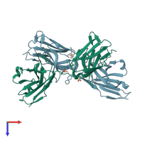 PDB entry 1moe coloured by chain, top view.