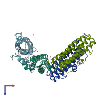 PDB entry 1moj coloured by chain, top view.