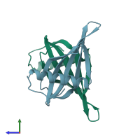 PDB entry 1mol coloured by chain, side view.