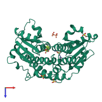 PDB entry 1moq coloured by chain, top view.