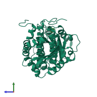 PDB entry 1mor coloured by chain, side view.