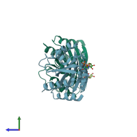 PDB entry 1moz coloured by chain, side view.