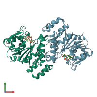 PDB entry 1mp4 coloured by chain, front view.