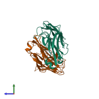 PDB entry 1mpa coloured by chain, side view.