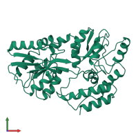 PDB entry 1mpb coloured by chain, front view.