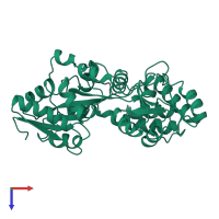 PDB entry 1mpb coloured by chain, top view.