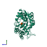 PDB entry 1mpd coloured by chain, side view.