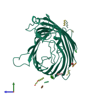 PDB entry 1mpf coloured by chain, side view.