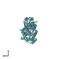 PDB entry 1mpg coloured by chain, side view.