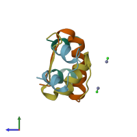 PDB entry 1mpj coloured by chain, side view.