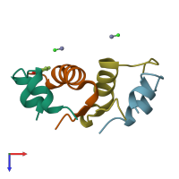 PDB entry 1mpj coloured by chain, top view.